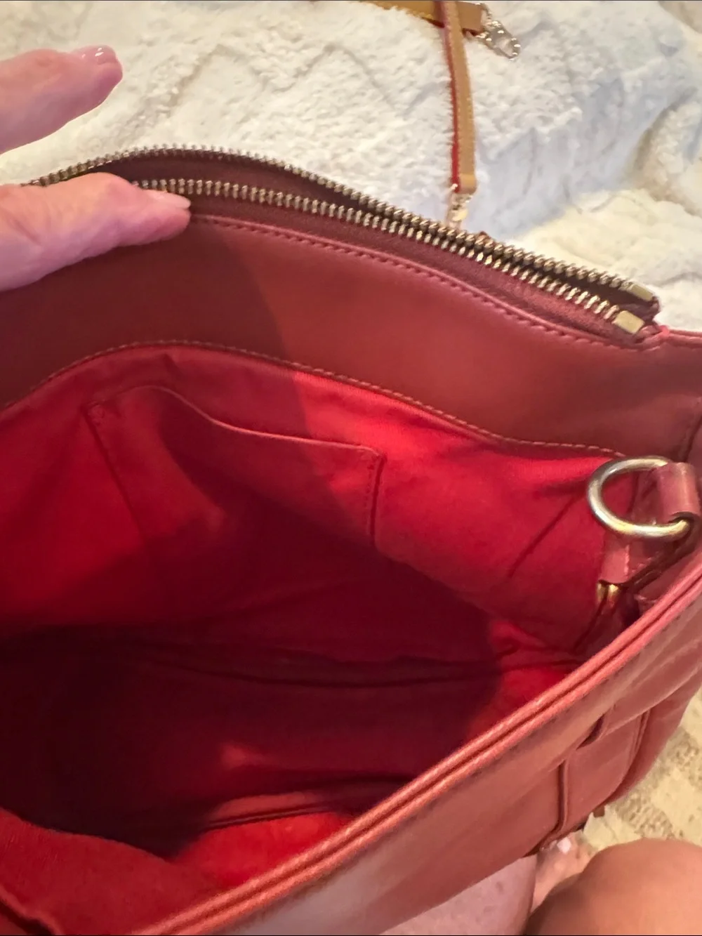 Chloe Red Leather Hobo with Logo Tag and tassel